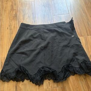 SHEIN Black Pinstripe Mini Skirt with Lace Hem